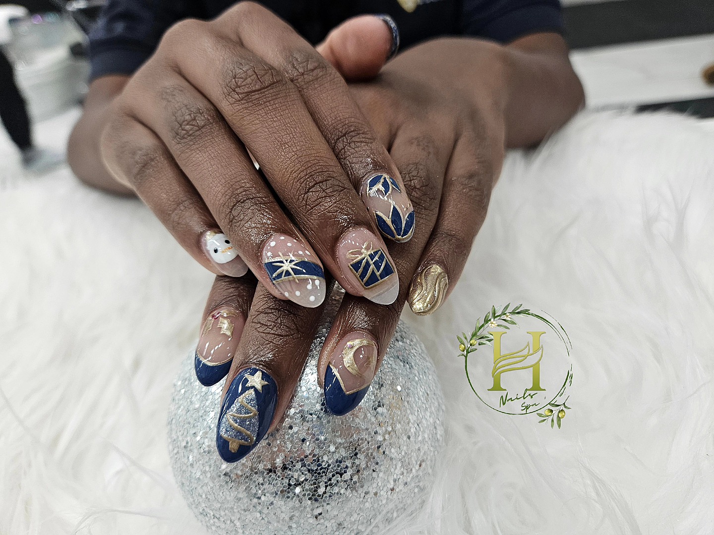 Chrome nail art at HM Nails Spa Exeter ON